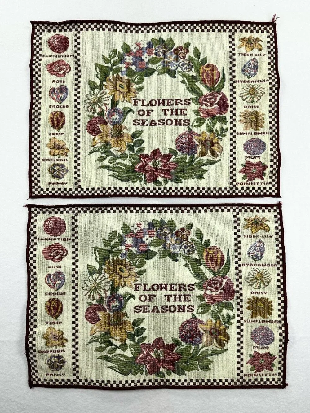 Vintage Flowers Of The Seasons 2 Wall Art Decor Tapestry Placemats DIY 17x12.5